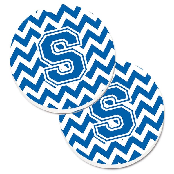 Carolines Treasures Letter S Chevron Blue and White Set of 2 Cup Holder Car Coaster CJ1056-SCARC - main